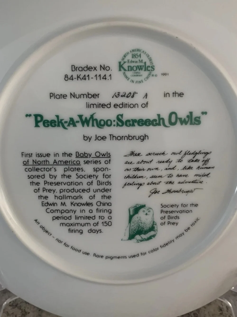 Vintage Owl Plate Lot “Peek-a-Whoo Screech Owls” “Twilight Glow”